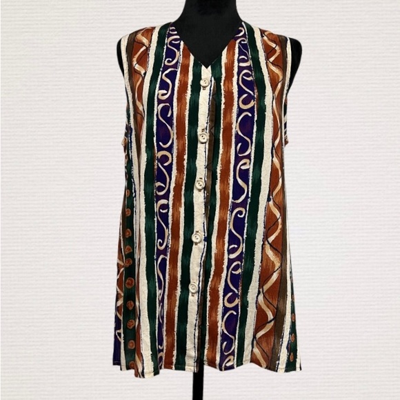 Ann Hill Petites Vintage Stripe Cottagecore Sleeveless Button
Front Blouse S - Picture 3 of 8